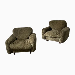 Busnelli Green Velvet Lounge Chairs, Set of 2
