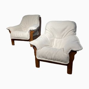 Easy Chair in White Fabric, Set of 2