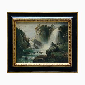 La Cascade, Ecole Française, Italie, Huile sur Toile, Encadrée