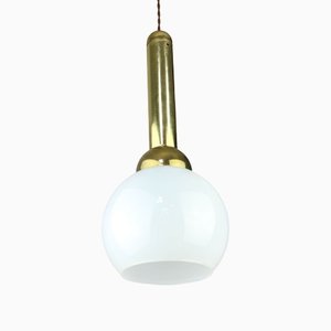 Lampe à Suspension Vintage en Métal et Opaline