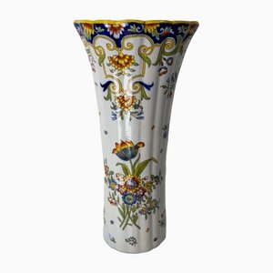 Französische Jugendstil Vase mit Pflanzenmuster von Rouen, 1900