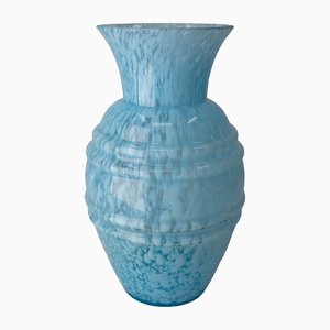 Vase Art Déco en Verre Bleu, France, 1930