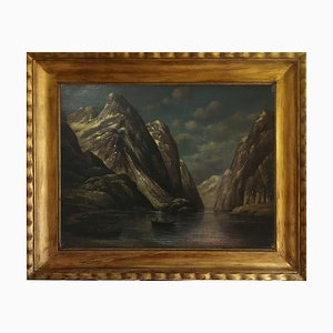The Lake Painting, French School, Italy, Oil on Canvas, Framed