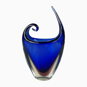 Vaso in vetro sommerso blu di Flavio Poli, anni '60