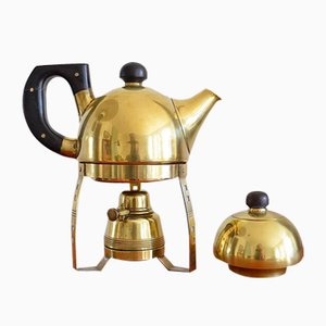 Brass Teapot with Stövchen, 1905, Set of 3
