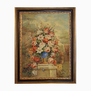Vittorio Landi, Bodegón de flores, Escuela Napolitana, Óleo sobre lienzo, Enmarcado