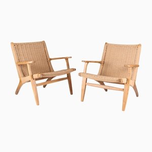 Armchairs in Wood and Rope, Set of 2