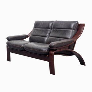 Scandinavian Leather Lounge Sofa, 1970s