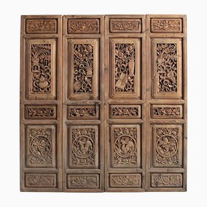 Antique Carved Four Panel Screen, Set of 4