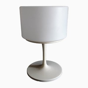 Floor Lamp with a White Lacquered Aluminum Trumpet Base & Screw-on White Cylindrical Plastic Shade, 1970s