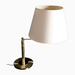 Lampada da lettura regolabile con struttura in ottone e paralume in tessuto beige di Honsel, Germania, anni '80