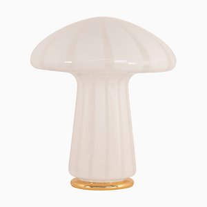 Mushroom Table Lamp in Murano Glass with Crystal Stripes and Gold Base from Mazzega, 1970s