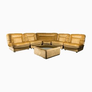 Modulares 5-Sitzer Sofa mit Stoffbezug & Couchtisch, 1970er, 6er Set