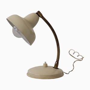 Lampe de Bureau Vintage en Métal Laqué Crème et Laiton, Italie, 1950s