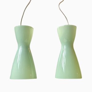 Green Glass Pendant Lamps by Peter Svarrer for Holmegaard Diablo, Set of 2