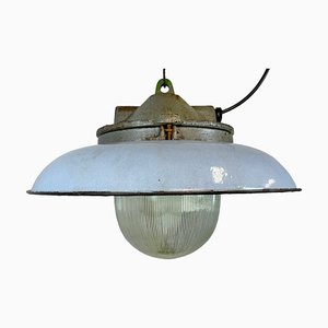 Industrial Factory Pendant Lamp in Cast Iron and Blue Enamel from Zaos, 1960s