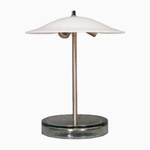 Lámpara de mesa de cristal de Murano blanco y acero, años 80
