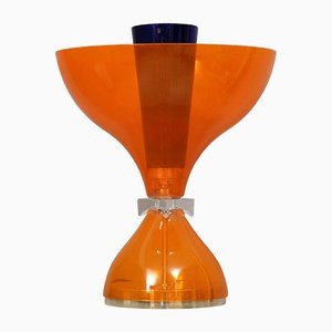 Lámpara de mesa de cristal de Murano naranja y latón, años 80