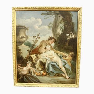 Hercules and Omphale Painting, 18th-Century, Oil on Canvas, Framed