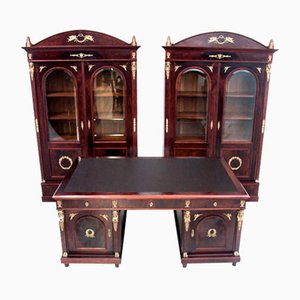 Empire Bibliotheken, Schreibtisch und Stühle, Frankreich, 1840er, 5er Set