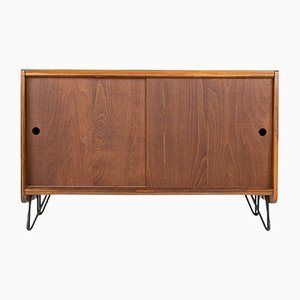 Tatra Sideboard with Hairpin Legs and Black Glass Top, 1960s