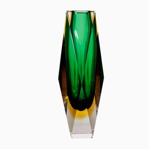 Colored and Faceted Sommerso Murano Glass Vase by Mandruzzato