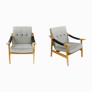 Vintage Grey Lounge Chairs in Beech, 1960s, Set of 2