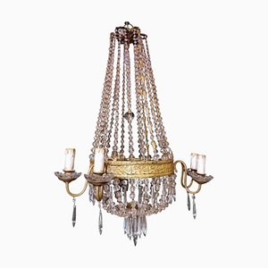 Louis XVI Style Hot Air Balloon Chandelier in Lead Crystal and Gilded Brass