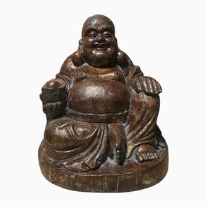 Antike Buddha Skulptur aus geschnitztem Teak, 1900er