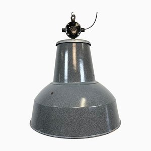 Lámpara de fábrica industrial grande de esmalte gris de Elektrosvit, años 60