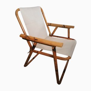 Bamboo & Fabric Folding Chair, 1960s