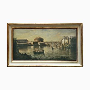 Roman Lanscape Gemälde, Italienische Schule, Öl auf Leinwand, Gerahmt