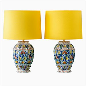 Antike polychrome Delfter Tischlampen, 1890er, 2er Set