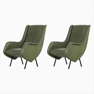 Mid-Century Italian Green Leatherette Armchairs, 1950s, Set of 2