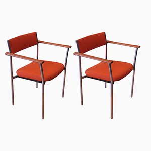Set of Mid-Century Chrome Armchairs with Orange Upholstery from Antocks Lairn