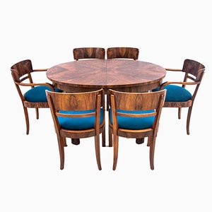 Art Deco Dining Table with Chairs and Armchairs, Poland, 1940s, Set of 7