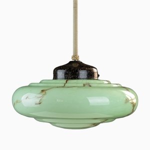 Rod Pendant Lamp in Green Marbled Glass, 1940s