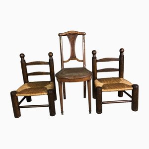 Low Chairs in Straw by Charles Dudouyt, 1930, Set of 2