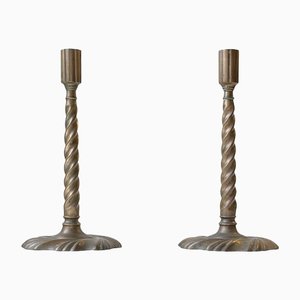 19th Century Twisted Gothic Candlesticks in Bronze, Set of 2