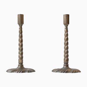 Bougeoirs Gothiques Torsadés en Bronze, 19ème Siècle, Set de 2