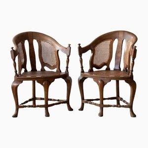 Caned Corner Chairs, Set of 2