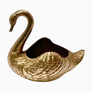 Decorative Swan-Shaped Brass Basket, Italy, 1970s