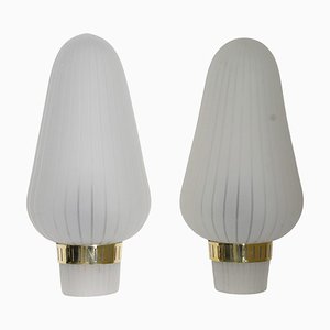 Schwedische Mid-Century Wandlampen aus Messing & Glas, 2er Set