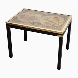 Vintage Brass and Glass Map Side Table, 1970s