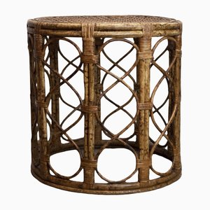 Mid-Century Bamboo Drum Side Table with Cane Top, 1960s