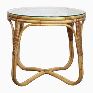 Vintage Bamboo Glass Topped Round Side Table by Angraves, 1970s