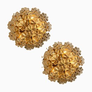 Glass and Brass Floral Wall Light by Ernst Palme, 1970s