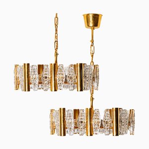 Large Glass and Brass Chandelier by Orrefors, 1960s