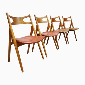 Mid-Century Danish Sawbuck Dining Chairs by Hans Wegner, Set of 4