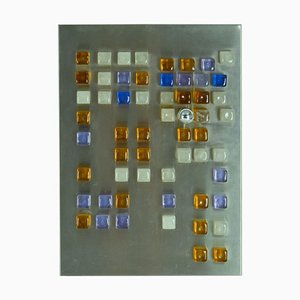 Wall Relief with Color Glass on Stainless Steel in Style of Angelo Brotto
